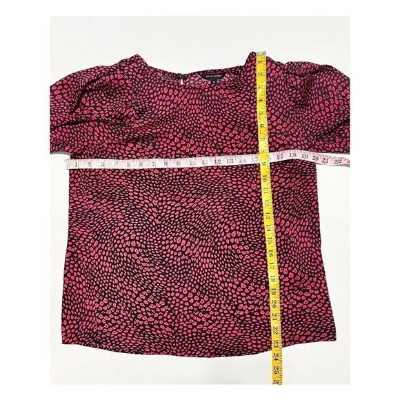 Banana Republic Womens Animal Print Blouse Top Puff Sleeve Red‎ Black Medium - Picture 7 of 12